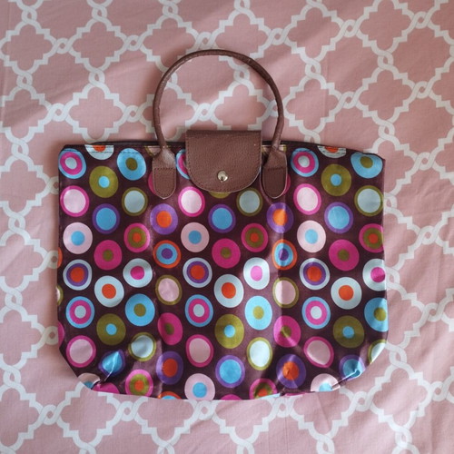 Brown handbag with colorful patterns used, medium size