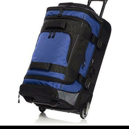 AmazonBasics Ripstop Wheeled Duffel Suitcase 87 Liter Blue like new