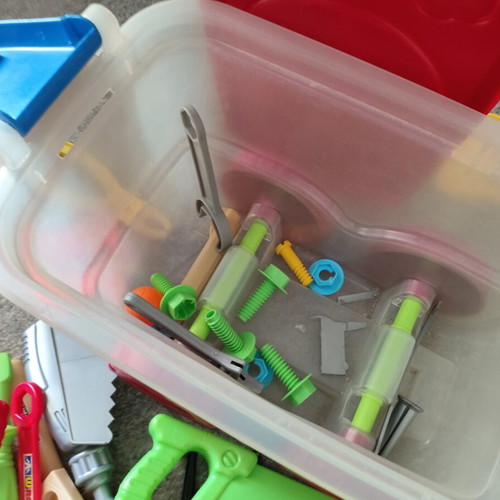 Building blocks and various tools in sliding trolley like new