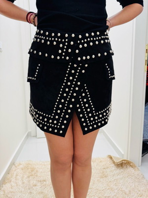 Balmain mini skirt black velvet with silver studs new