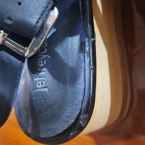 Jeffrey Campbell leather platform sandals with wooden sole and vinyl detail size 36.5-37 like new