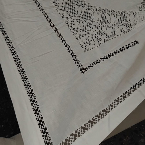 Linen curtain with azur machine embroidery, like new