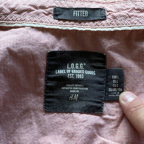 H&M L.O.G.G. Men's Shirt Pink Checked Fitted Size L like new