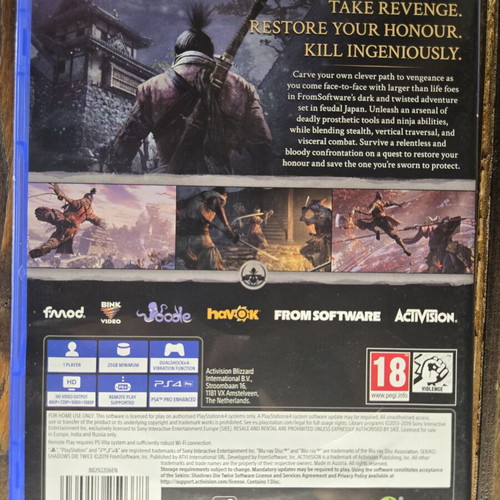 Sekiro Shadows Die Twice PS4 game like new, rare collectible