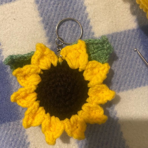 Crocheted keychain new with sunflower design