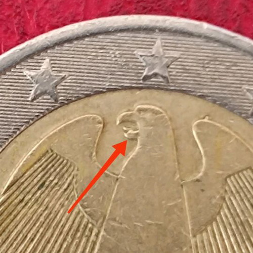 Germany 2 Euro 2016 used with eagle mouth error