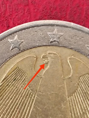 Germany 2 Euro 2016 used with eagle mouth error