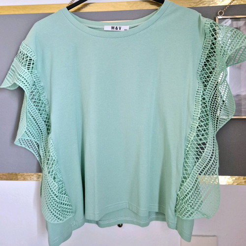 Turquoise blouse top like new with ruffled sleeves, size S