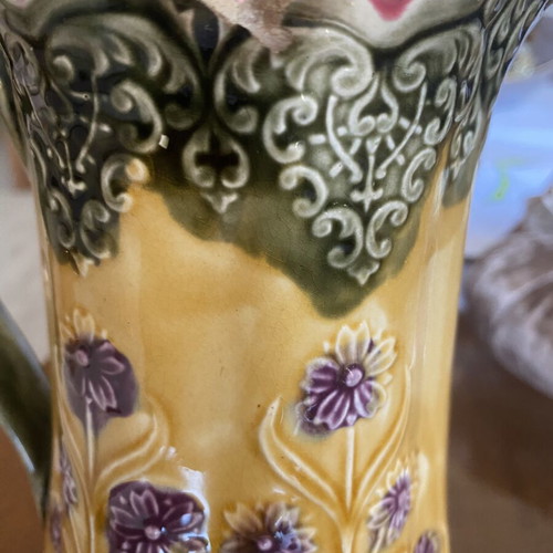 Majolica French Antique Pitcher Frie Onnaing France Art Nouveau ~1890 like new