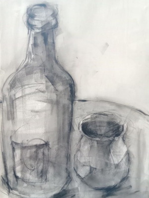 Ink and charcoal drawing painting