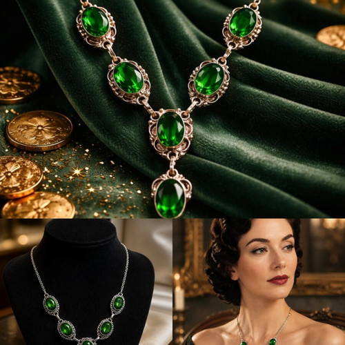 Vintage 925 Silver Necklace with Green Stones used