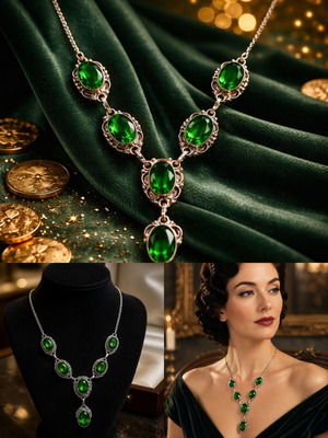 Vintage 925 Silver Necklace with Green Stones used