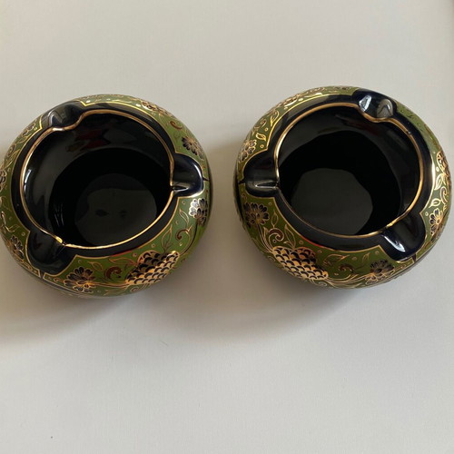 Porcelain ashtrays new, set of 2, blue with gold floral patterns