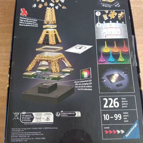 3D Puzzle Eiffel Tower 226 Pieces like new with Base Lighting