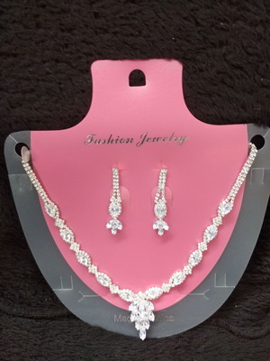 Jewelry set new with silver necklace and earrings with white stones