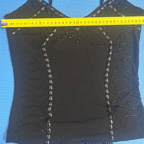 Y2K Vintage Black Mesh Beaded Corset-Like Women’s Top Size XS/S Like New