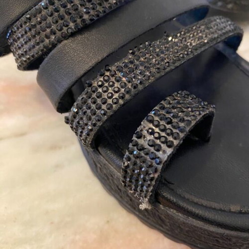Black women's sandals with rhinestones used, size 38