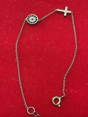 925 silver bracelet with evil eye and cross, 19 cm