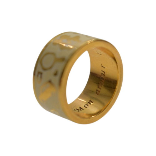 Rebecca Mon Amour wide gold-plated cream enamel ring