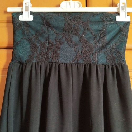 Long strapless dress with transparency and lining like new, black and green