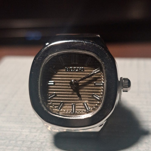 Ring watch with khaki dial and silver bracelet like new