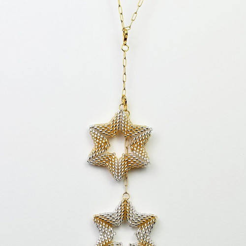 Necklace with two star pendants in white and gold custom made