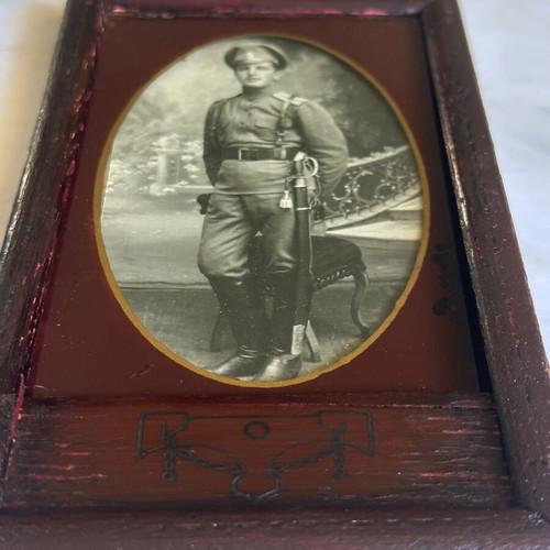Antique photo of Russian military officer in wooden frame used