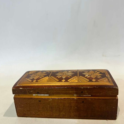 Vintage wooden Soviet marquetry box used from 1970s