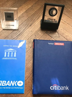 collectible promo items of Citibank - tabletop digital LCD clocks index, map of Athens