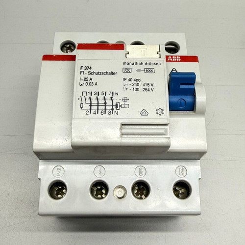 ABB Stotz F 374 Residual Current Device used, 4-pole 25A 30mA
