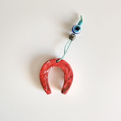 Handmade Zagori Horseshoe Lucky Charm, Clay, 4.5x5 cm