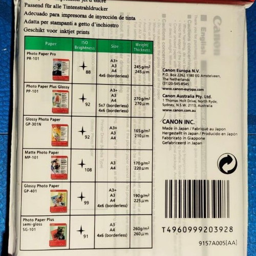 Canon Glossy Photo Paper GP-401 sealed pack 50 sheets 10x15 @190gr/m2 new