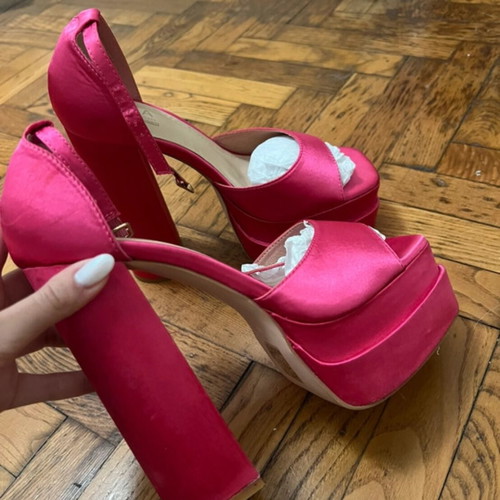 Women's platform sandals like new, size 40, pink satin