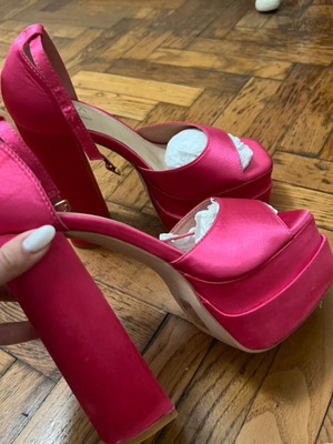 Women's platform sandals like new, size 40, pink satin