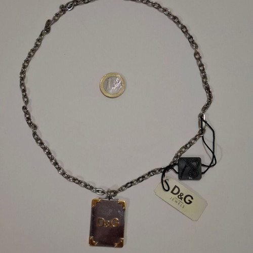Vintage Dolce & Gabbana D&G silver and gold toned dog tag pendant necklace used
