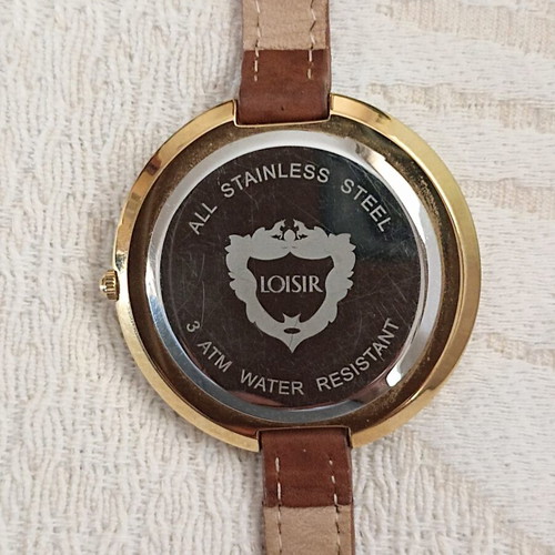 Loisir women's waterproof wristwatch like new, brown leather wrap strap