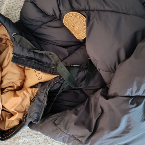 Funky Buddha Puffer jacket like new, women's small, black with gold interior
