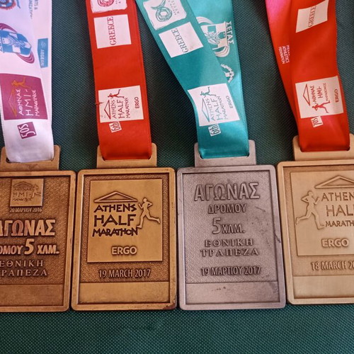 Collectible Set of 6 Athens Half Marathon Medals 2016-2018 like new
