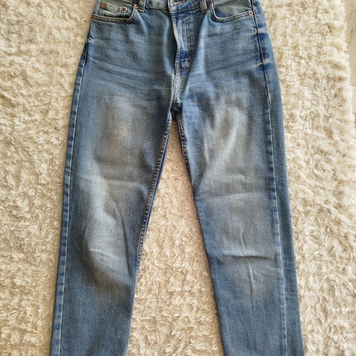 Bershka denim jeans used, straight cropped fit, blue, size S