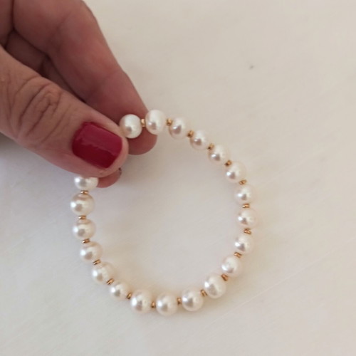 Elastic Bracelet with Freshwater Pearls New, White