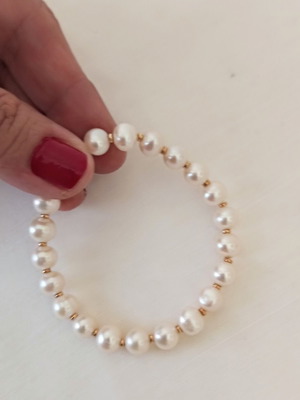 Elastic Bracelet with Freshwater Pearls New, White