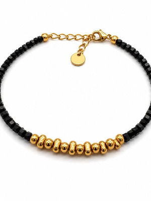 Black Onyx Beads Bracelet with Gold Details