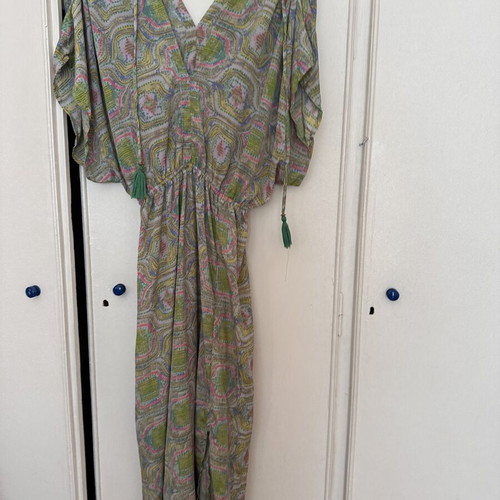 Kaftan Abysse with floral summer pattern like new, multicolor green
