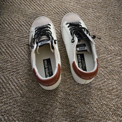 Golden Goose Superstar sneakers with green canvas star new