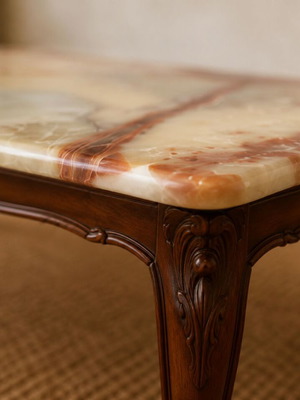 Louis XV Handmade Table with Solid Wood and Onyx Top like new