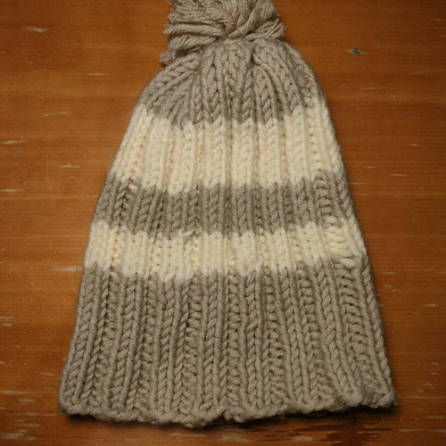 Knitted handmade wool hat new, gray and beige