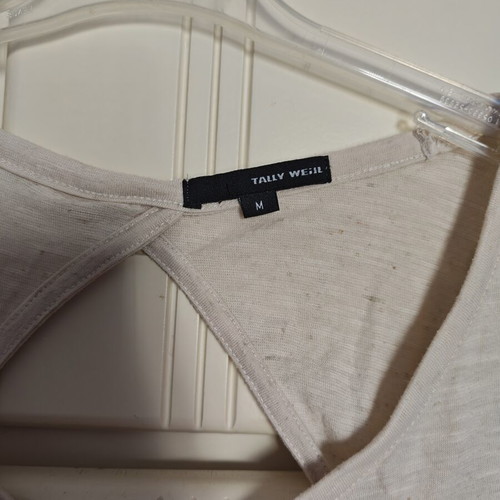 Beige blouse with unique back and colorful design, like new, size M