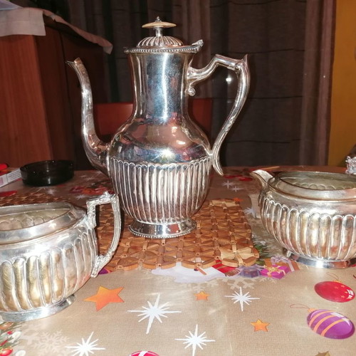 Antique silver-plated set used, three pieces