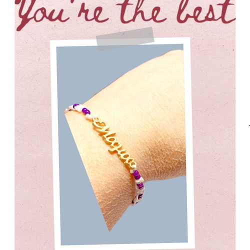 Handmade macrame bracelet "Mama" with cotton thread and lilac beads new