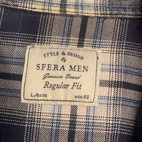 Sfera Men Checked Shirt with Denim Details Large like new